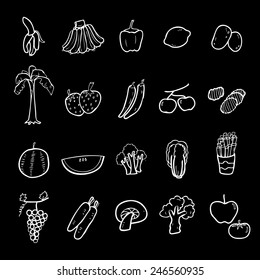 Fruits and vegetables icons set cartoon vector