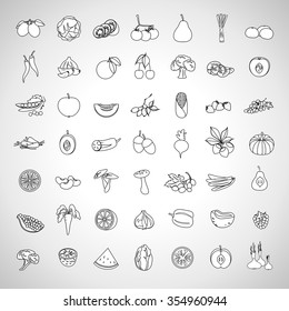 Fruits And Vegetables Icons Set - Isolated On Background - Vector Illustration, Graphic Design. For Web, Websites, Print, Presentation Templates, Mobile Applications And Promotional Materials
