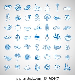 Fruits And Vegetables Icons Set - Isolated On Background - Vector Illustration, Graphic Design. For Web, Websites, Print, Presentation Templates, Mobile Applications And Promotional Materials
