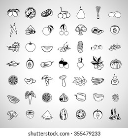 Fruits And Vegetables Icons Set - Isolated On Background - Vector Illustration, Graphic Design. For Web, Websites, Print, Presentation Templates, Mobile Applications And Promotional Materials