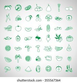 Fruits Vegetables Icons Set Isolated On Stock Vector (Royalty Free ...