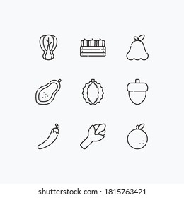 fruits and vegetables icons set line with white background - vector
