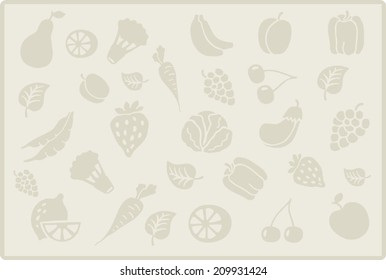 Fruits vegetables icons set, recipe card, culinary template vector background