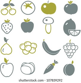 fruits & vegetables icons set, vector