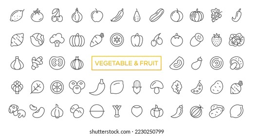 Iconos de frutas y verduras. Iconos de línea del vector, elementos gráficos de diseño lineal modernos, símbolos de contorno