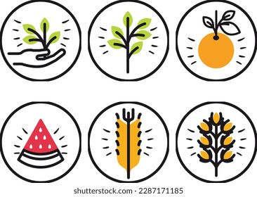 Fruits and vegetables icons set. Vector illustration in line style.
