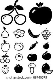 fruits & vegetables icons set, vector illustrations