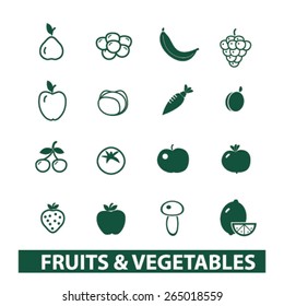 fruits, vegetables icons, signs, illustrations set, vector