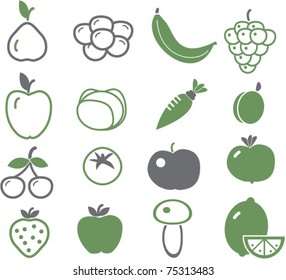 fruits & vegetables icons & signs, vector