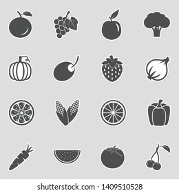 Fruits And Vegetables Icons. Sticker Design. Vector Illustration.