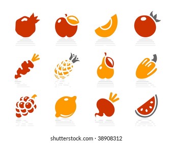 Fruits and vegetables icons. Vector icon set. Three color icons.