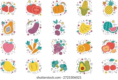 Obst und Gemüse Illustrationen Vektorgrafik. Entwurfsvorlage für Illustrationssymbole für Web Mobile UI-Element.