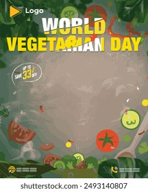 Fruits and vegetables instagram banner post design template | World vegetarian day instagram and facebook banner poster template design | World vegan day celebration with promotion social media post