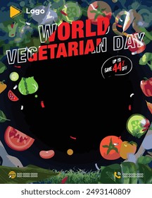 Fruits and vegetables instagram banner post design template | World vegetarian day instagram and facebook banner poster template design | World vegan day celebration with promotion social media post