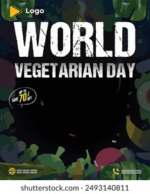 Fruits and vegetables instagram banner post design template | World vegetarian day instagram and facebook banner poster template design | World vegan day celebration with promotion social media post