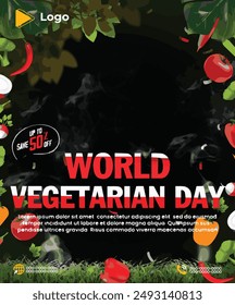 Fruits and vegetables instagram banner post design template | World vegetarian day instagram and facebook banner poster template design | World vegan day celebration with promotion social media post