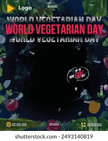 Fruits and vegetables instagram banner post design template | World vegetarian day instagram and facebook banner poster template design | World vegan day celebration with promotion social media post