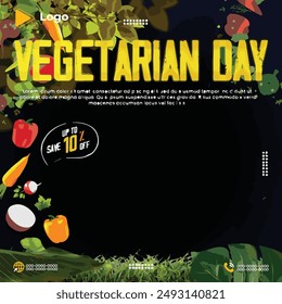 Fruits and vegetables instagram banner post design template | World vegetarian day instagram and facebook banner poster template design | World vegan day celebration with promotion social media post