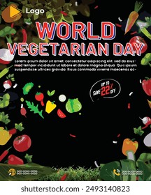 Fruits and vegetables instagram banner post design template | World vegetarian day instagram and facebook banner poster template design | World vegan day celebration with promotion social media post