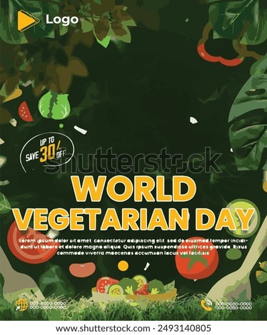Fruits and vegetables instagram banner post design template | World vegetarian day instagram and facebook banner poster template design | World vegan day celebration with promotion social media post