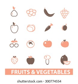 fruits, vegetables isolated flat icons, signs, illustrations set, vector for web, application