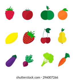 Fruits and vegetables isolated on a white background