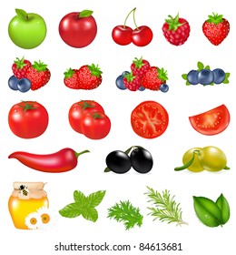 Fruits And Vegetables, Isolated On White Background, Vector Illustration