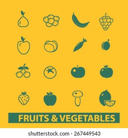 fruits, vegetables isolated web icons, signs, illustrations concept design set, vector