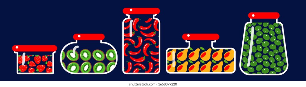 fruits and vegetables in jars background vector illustration 