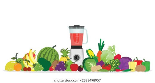 Fruits and vegetables juice with blender kitchen appliance isolated on white background.vector illustration.