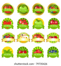 Fruits And Vegetables Labels Set, Isolated On White Background, Vector Illustration