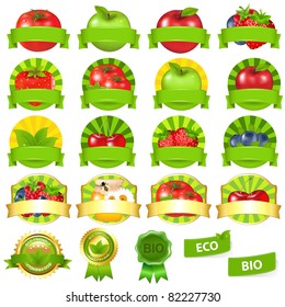 Fruits And Vegetables Labels Set, Isolated On White Background, Vector Illustration