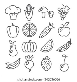 Fruits Vegetables Line Icons Stock Vector (Royalty Free) 342036086