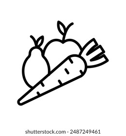 Fruits and vegetables linear logo mark in black and white