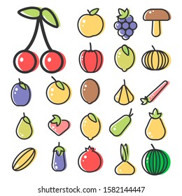 Coleção de ícones lineares mínimos de frutas e legumes