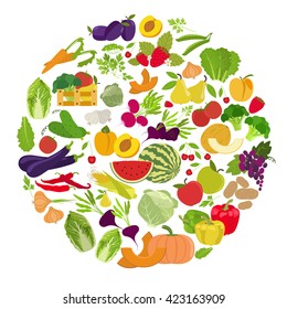 Fruits and vegetables. Nutrition. Icon set. Vector illustration