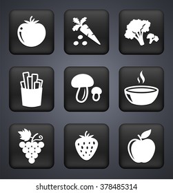 Fruits and Vegetables on Black Square Buttons