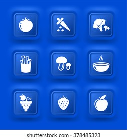 Fruits and Vegetables on Blue Bevel Square Buttons