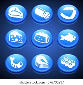 Fruits and Vegetables on Blue Round Buttons