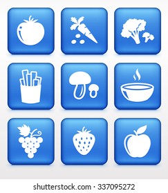 Fruits and Vegetables on Blue Square Buttons