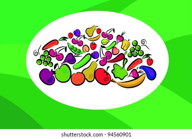 fruits and vegetables on card