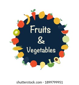 Fruits and vegetables on circle background