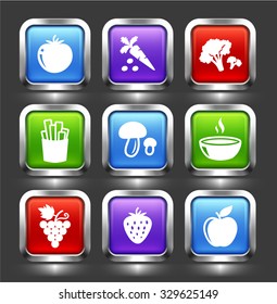 Fruits and Vegetables on Color Square Buttons