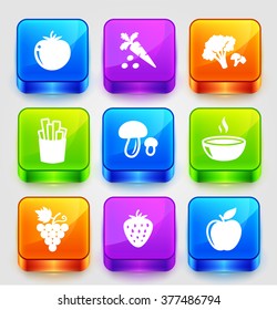 Fruits and Vegetables on Color Square Buttons