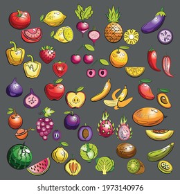 Fruits and vegetables on a dark background