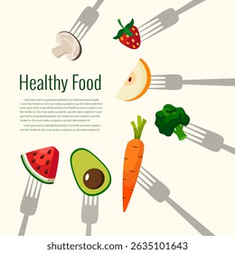 Fruits and vegetables on forks vector illustration