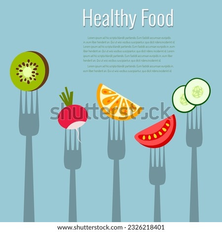 Fruits and vegetables on forks vector illustration background