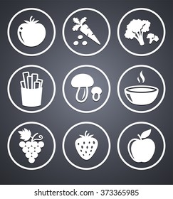 Fruits and Vegetables on Grey Round Buttons