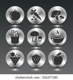 Fruits and Vegetables on Silver Round Buttons