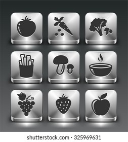 Fruits and Vegetables on Silver Square Buttons